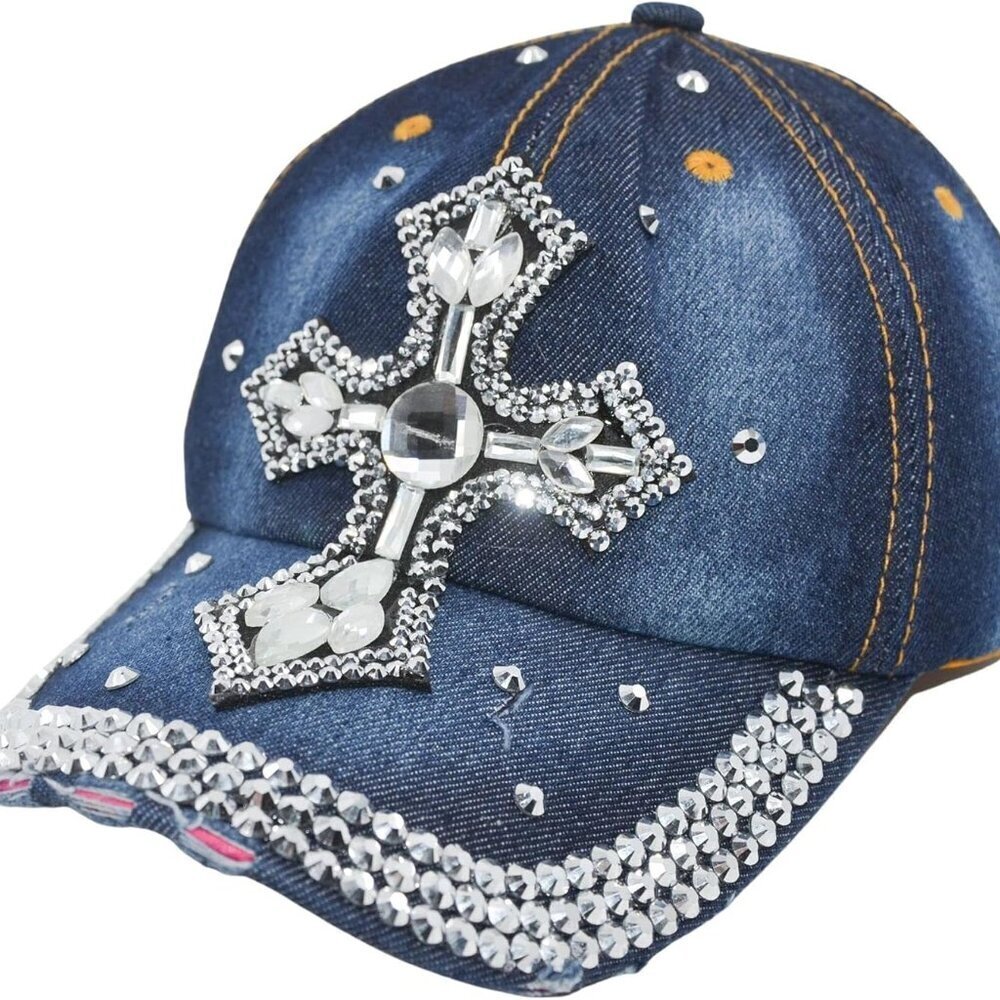 Rhinestone Baseball Cap Women Bedazzled Denim Adjustable Gift Accessories